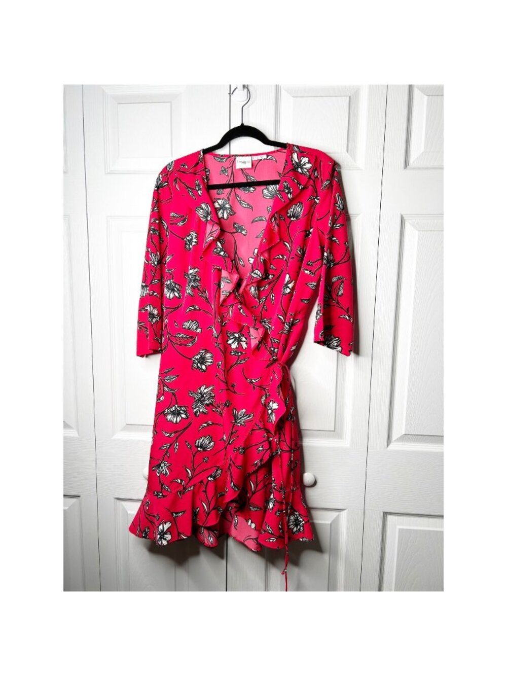 JUNAROSE Red Floral Print 3/4 Sleeve Wrap Dress Women's Plus Size 14
